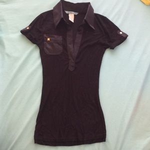 Dressy black stretch blouse with satin detail